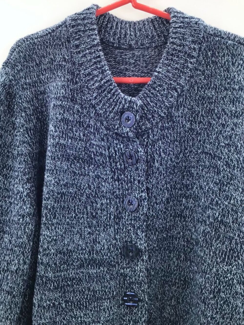 Women's 2X Cardigan Sweater Tunic Length Marled Blue Chunky Pockets Lagenlook - Picture 2 of 9